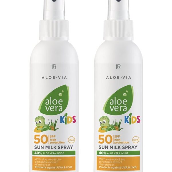 Aloe Vera Слънцезащитно спрей мляко за деца SPF 50, двоен комплект Aloe Vera Слънцезащитно спрей мляко за деца SPF 50, двоен комплект MYALOE.BG